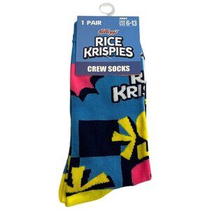 Retro Cereal Crew Socks — Funny Foodie Gift, Bright Blue & Yellow Men’s 6-13